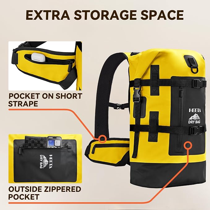 HEETA Dry Bags Waterproof Backpack 40L for Men & Women, Roll Top Heavy Duty | Cushioned Hiking Backpack, for Kayaking Boating Paddle Boarding Fishing Travel Camping Beach Vacation Cruise Ship Essentials