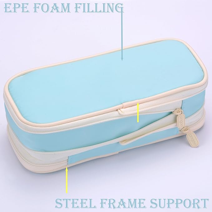 Large Capacity Big Special Cute Aesthetic Preppy Canvas Pencil Case Organizer Holder Pouch Bag with Zipper Compartments, Pen Cases for Women Girls School Adults (Sky Blue)