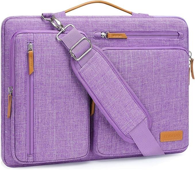 MOSISO 360 Protective Laptop Shoulder Bag,13-13.3 inch Computer Bag Compatible with MacBook Pro 14, HP, Dell, Lenovo, Asus Notebook,Side Open Messenger Bag with 4 Zipper Pockets&Handle, Lilac