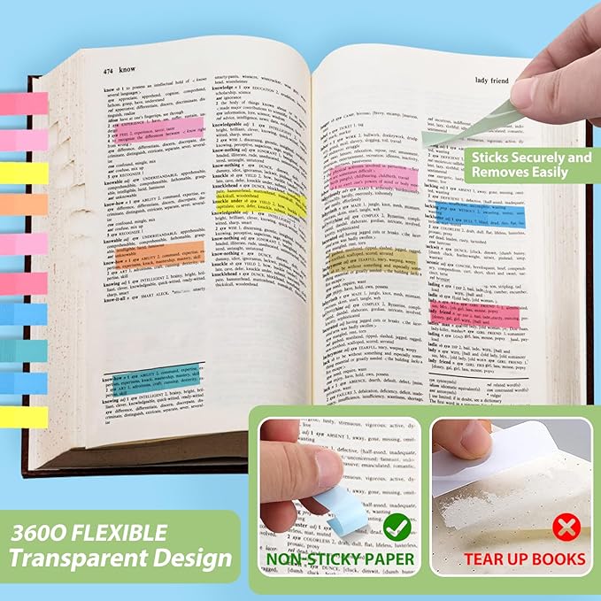 Lysas 2400pcs Book Tabs for Annotating, Writable Morandi Translucent Page Markers Sticky Tabs Clear Sticky Notes, Repositionable Book Flags Strip, Annotation File Index Tabs