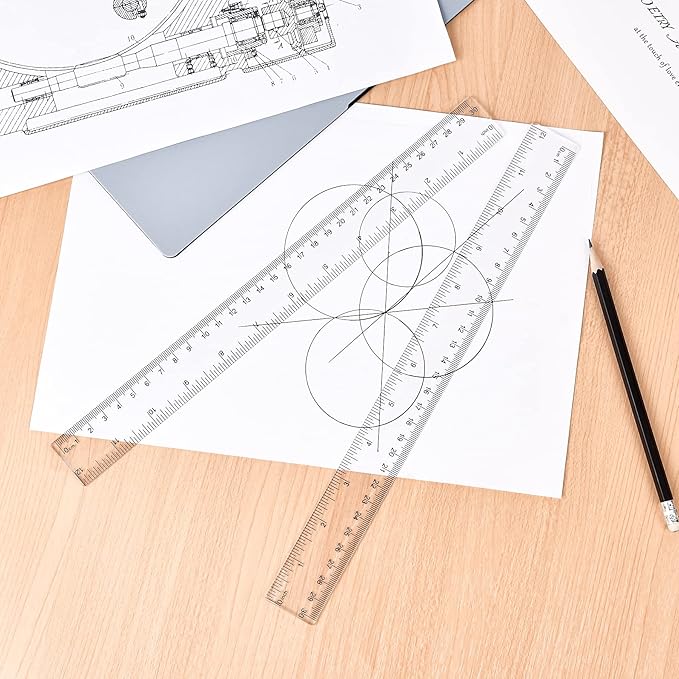 Unjoo Clear Plastic Ruler 6 Inch+12 Inch Straight Ruler, Shatterproof Rulers with Inches and Centimeters for School Classroom, Home, or Office (2pcs)