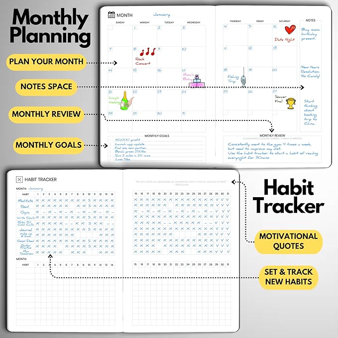 Wyze Planner Undated Daily Planner – 6-Month A5 Productivity Organizer with Full Page Per Day, ADHD Friendly, Hourly Schedule, Goal Setting, Habit Tracker, Weekly & Monthly Pages – Hardcover Time Management Notebook (Gray)