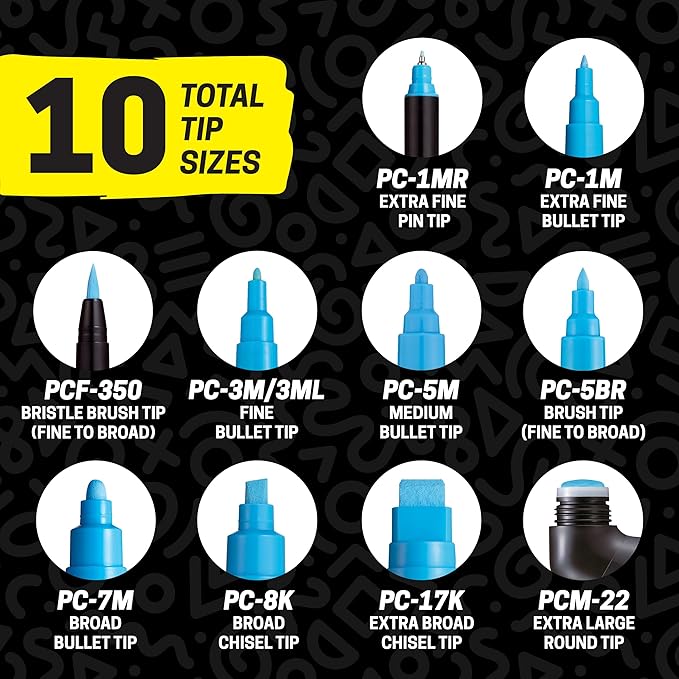 Posca Paint Markers, 5M Medium Acrylic Markers with Reversible Tips, Artist Recommended For Gifts, Fabric, Metal, Glass, Wood and Canvas, Assorted Colors, Set of 8
