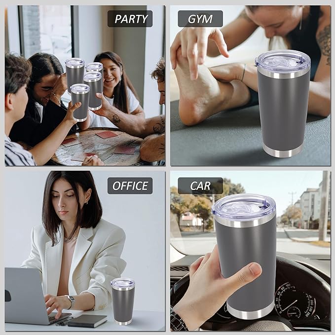 AIANJI 20oz Tumbler Bulk Stainless Steel Tumblers with Lid Vacuum Insulated Double Wall Travel Coffee Mug Powder Coated Tumbler Cup for Hot and Cold Drinks(Grey, 12 pack)