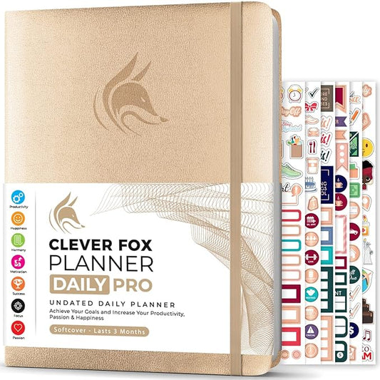 Clever Fox Planner Daily PRO - 8.5 x 11" A4 Size Daily Life Planner and Gratitude Journal to Increase Productivity, Time Management and Hit Your Goals - Undated - Lasts 3 Months (Pearl)