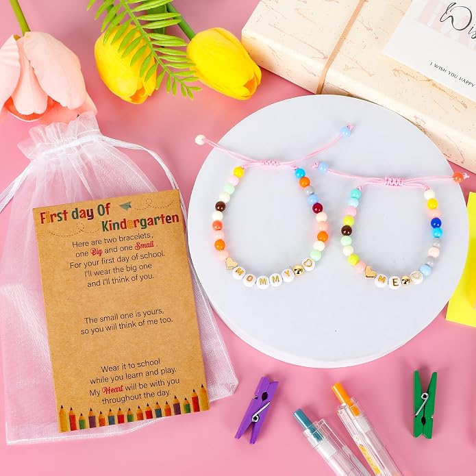 Back to School Supplies, First Day of Kindergarten Bracelet, Back to School Bracelet Mommy and Me, Prek Matching Wish Bracelets Set, Adjustable Bracelet for Boys Girls Gifts Stuff Bulk