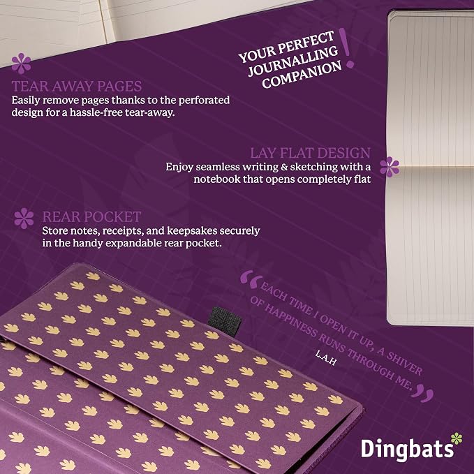 Dingbats* Wildlife Dotted Writing Journal Notebook A5 - Vegan Leather Hardcover - Ideal for Work, Travel - Pocket, Elastic Closure, & Bookmark