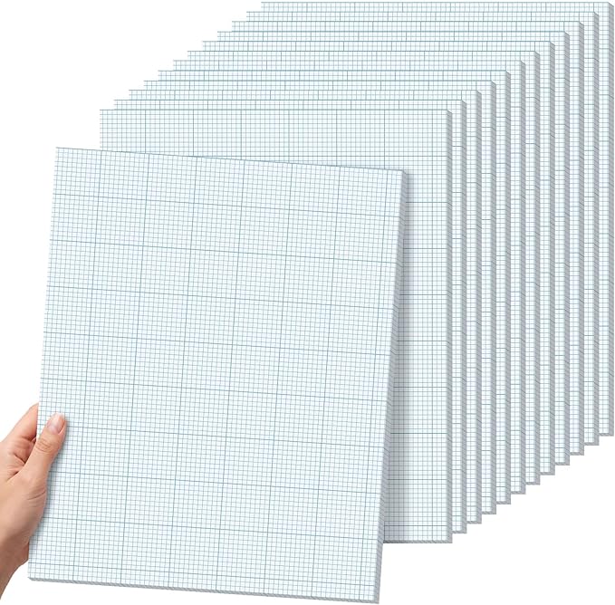 Ctosree 12 Pcs 8.5” x 11” Graph Paper Pads, 10 X10 Per Quad Ruled, Back to School 50 Sheets/Pack Engineer Grid Paper Pad for School Supplies