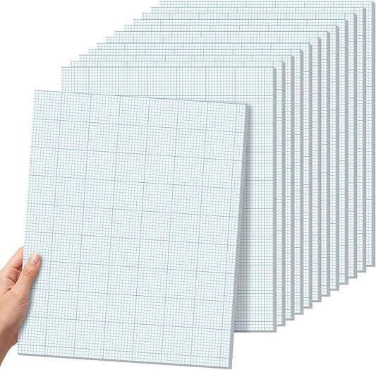 Ctosree 12 Pcs 8.5” x 11” Graph Paper Pads, 10 X10 Per Quad Ruled, Back to School 50 Sheets/Pack Engineer Grid Paper Pad for School Supplies