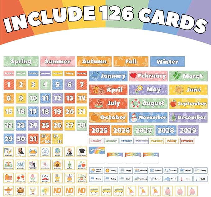 All-in-One Calendar Weather Pocket Chart - Interactive Preschool Learning Board for Morning Meeting Circle Time, with Seasons Months Days Weather Cards (Homeschool/Daycare)