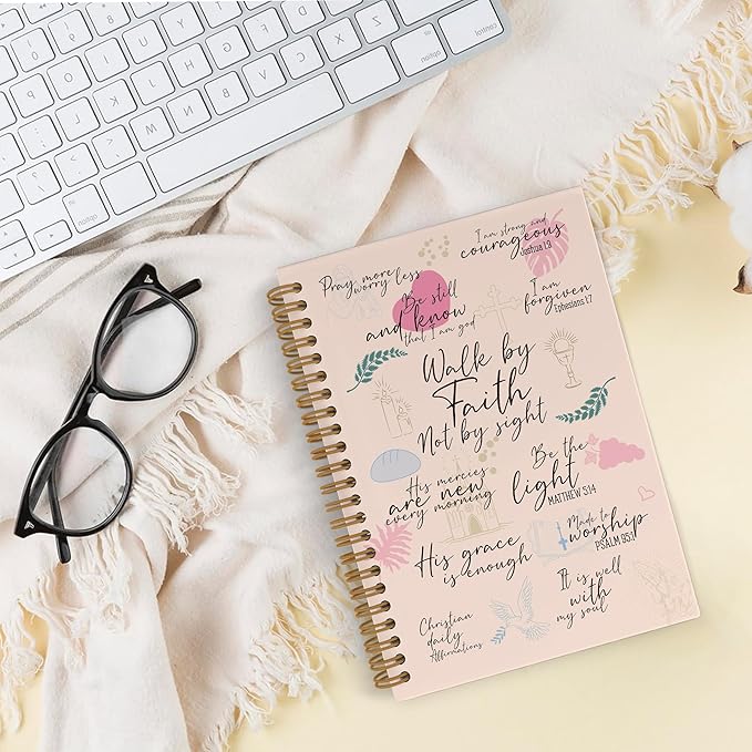 Christian Bible Spiral Notebook for Women, Walk by Faith Not by Sight Journal Notebook, Inspirational Christian Notebooks for School Work, Bible Scripture Office Supplies Gifts for Girls,5.5x8.3