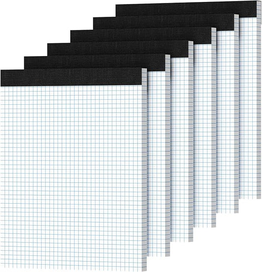 Graph Paper 8.5 X 11, 6 Pack, 4x4 Quad Ruled, Grid Paper Pad 8-1/2" X 11", Grid Pad 8.5 X 11.75, Engineering Notebook, Easy Tears Off, White 70 Gsm Graft Paper