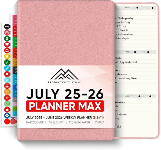 July 2025-2026 Planner 8.5 x 11 Pro Max - Dated Productivity & Academic 2025-2026 - Daily, Weekly & Monthly Planner With July Start Date - A4 - Productivity Store