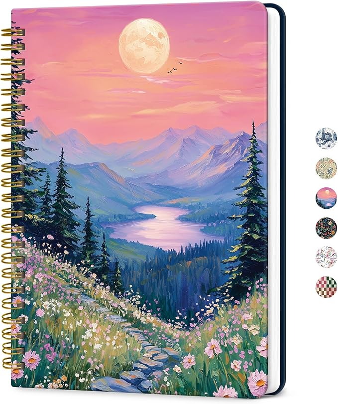 ZOTIA Lined Spiral Journal for Women, A5 Cute Hardcover College Ruled Notebook for Work, School & Note Taking, Aesthetic Writing Journal, 140 Pages (5.8" x 8.3"), Lavender Horizon