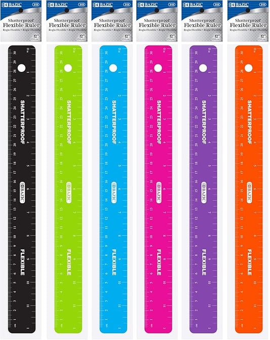 BAZIC 12-Inch (30cm) Shatterproof Flexible Ruler, Single Ruler