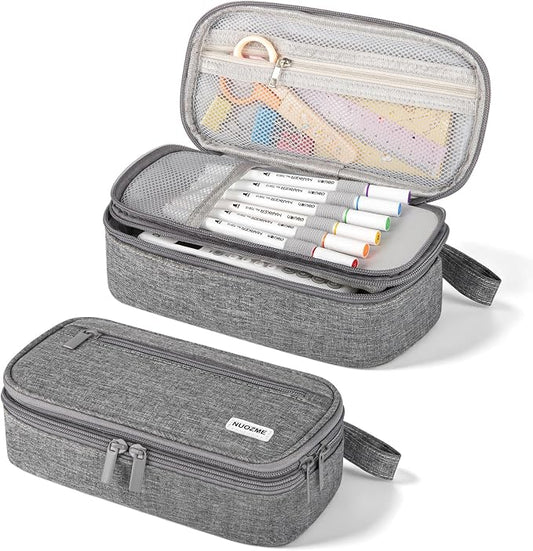 Double Layer Large Big Capacity Pencil Case Pouch Bag with Double Zipper | 5 Compartments Multiple Pockets, Aesthetic Canvas Stationery Pen Case Bag for Teens Girls,Boys,Students,College