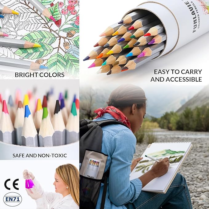 72 Colored Pencils for Adult Coloring Books, Premium Soft Core Coloring Pencil Set with Sharpener for Artists, Drawing and Sketching Pencils, Professional Art Supplies Set for Adults