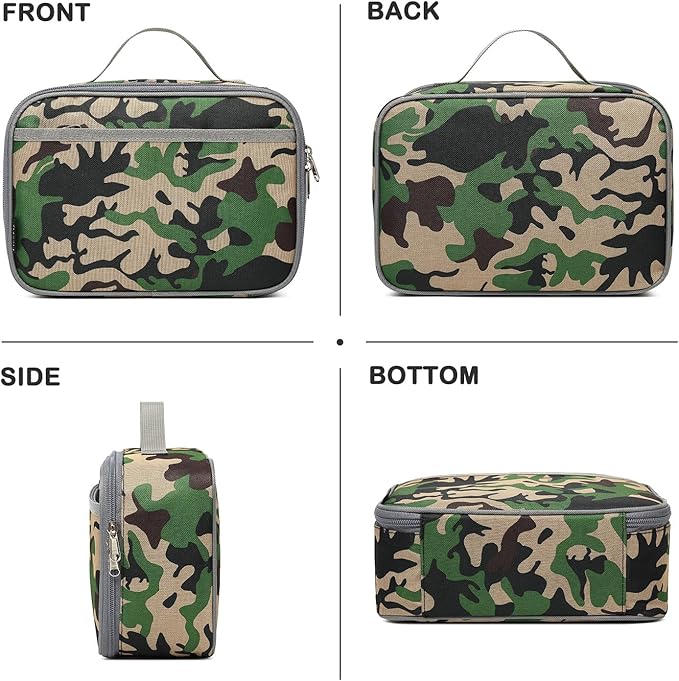 FlowFly Kids Lunch box Insulated Soft Bag Mini Cooler Back to School Thermal Meal Tote Kit for Girls, Boys, Forest
