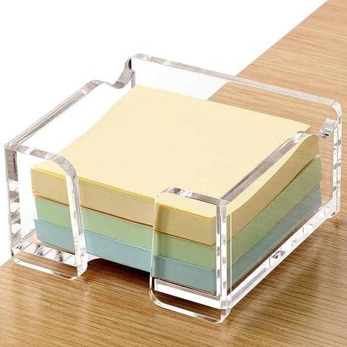 SANRUI Acrylic Sticky Note Holder with Pen Slot Clear Memo Pad Dispenser for 3x3 Inch Notes, All-in-One Desk Accessories for Home Office & School Supplies