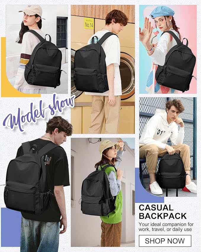 SEAFEW Large Black Classic Basic Backpack for Women, Gym Backpack for Women Foldable Outdoor Weekender Gym Bag, Waterproof Sports Back Pack & Dance Yoga travel Bag