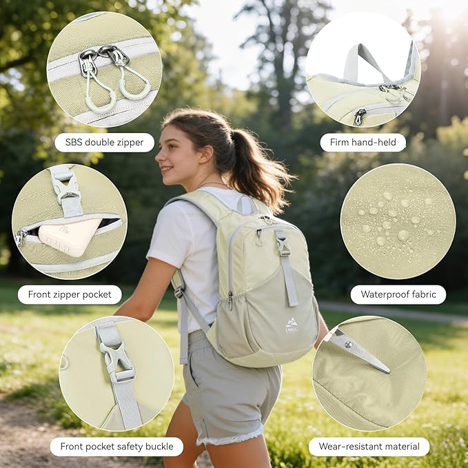 15L Small Hiking Backpack for Men Women Lightweight Packable Backpack Foldable Casual Daypack for Camping Travel Outdoor, Beige