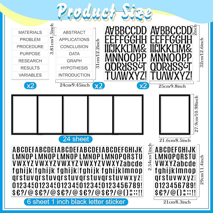 PerKoop 36 Sheets Science Fair Board Poster Boards Supplies 24 Self Adhesive Presentation Subtitles 4 Science Fair Project Titles 8 Personalized Letter Sticker for Classroom(Black)