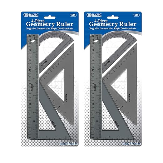 BAZIC Products 4-Piece Geometry Ruler Set, 12" Ruler