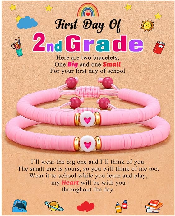 UPROMI First Day of Preschool/Kindergarten/1st Grade/2nd Grade/School Gift, Back to School Bracelet Mommy and Me Dad and Son