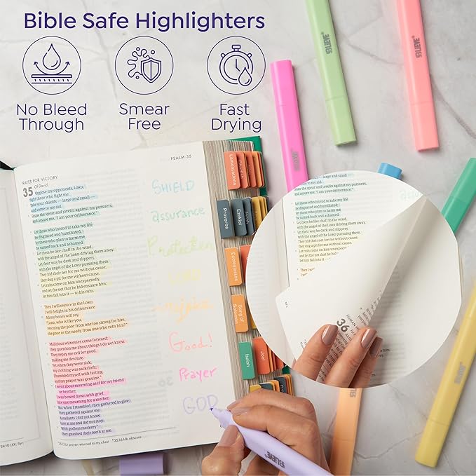 BLIEVE Aesthetic Cute Highlighters No Bleed Through, Dual Tip Chisel & Fine Point, Pastel Colors For Bible & Journaling