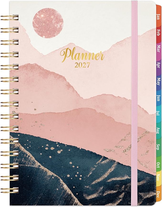 2027 Planner - 2027 Weekly and Monthly Planner Calendar, January 2027 - December 2027, 6.3" x 8.4", Back Pocket + Thick Paper + Twin-Wire Binding - Pink Moon