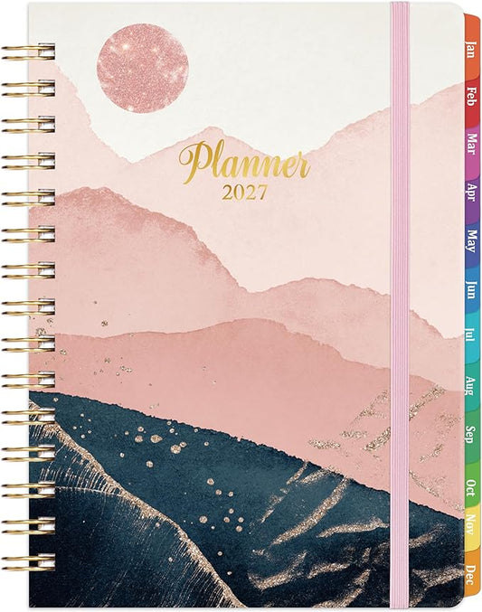 2027 Planner - 2027 Weekly and Monthly Planner Calendar, January 2027 - December 2027, 6.3" x 8.4", Back Pocket + Thick Paper + Twin-Wire Binding - Pink Moon