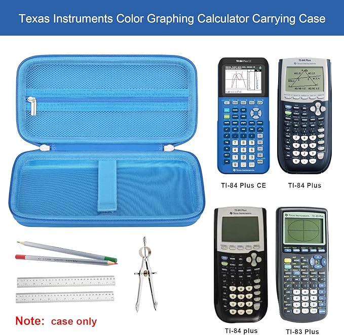 Elonbo Carrying Case for Texas Instruments TI-84 Evo Graphing Calculator, TI-84 Plus CE Evo Graphing Calculator Storage Protective Holder, Extra Mesh Pocket Fits Cable Charger, Blue