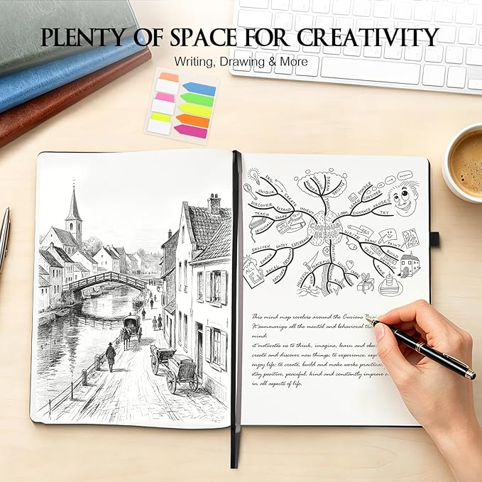 5 Pack Blank Journal Notebooks Bulk, Hardcover A5 Sketchbook, 320 Pages No Bleed 100 GSM Thick Paper Sketch Book for Drawing Writing, Unlined Notebooks for Work, Leather Journal for Women Men School
