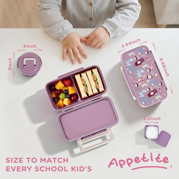Bento Lunch Box for Kids With 8oz Food Thermo,BPA-Free for School | Lunch Container with 2 Compartments, Insulated Food Jar, Dishwasher Safe, Easy to Clean, Lunch Box for Girls Boys