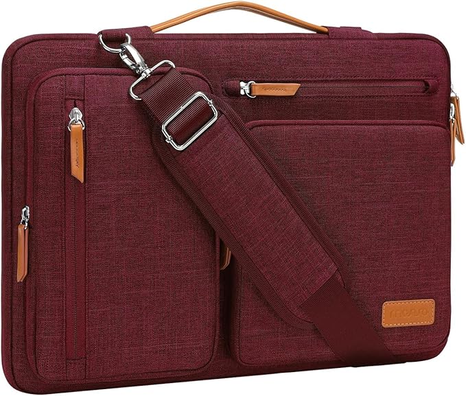 MOSISO 360 Protective Laptop Shoulder Bag,15 inch Computer Bag Compatible with MacBook Air 15 inch M5 M4 M3 M2/Pro 15, Dell XPS Plus,Side Open Messenger Bag with 4 Zipper Pockets&Handle, Wine Red