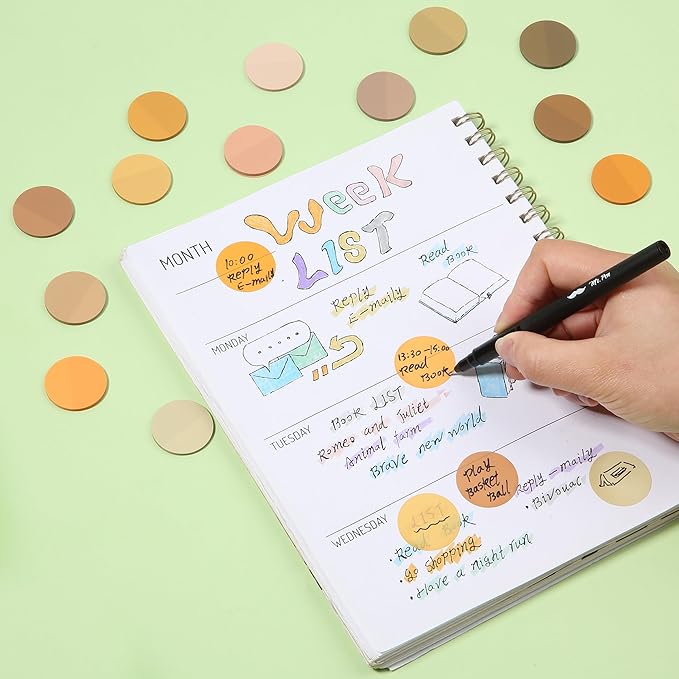 Mr. Pen- Round Transparent Sticky Notes, 1.1” Diameter, 14 Pads, 560 Sheets, Colorful, Water-Resistant See-Through Sticky Notes & Fineliner, Smooth Writing, Note Tabs for Bible Journaling, Studying