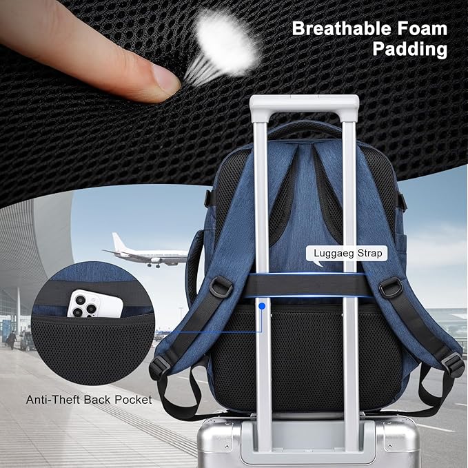 Asenlin Travel Backpack for Women Men,Flight Approved Carry On Luggage 30L Water Resistant Business Laptop Backpacks Fits TSA 15.6 Inch Computer College Weekender Outdoor Hiking-Blue