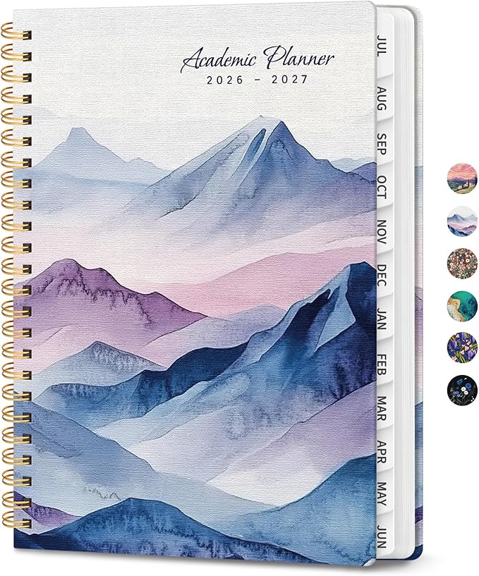 Planner 2026-2027, Monthly and Weekly Academic Planner July 2026 - June 2027, Hardcover Student Teacher Planning Agenda Calendar Book with Tabs, Perfect for Office School Supplies, A5 (6.3" x 8.5") - Distant Peaks