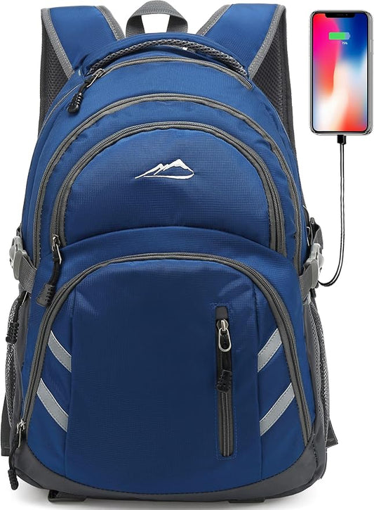 ProEtrade Extra Large Backpack Bookbag for College Laptop Travel, Fit Laptop Up to 17 inch with USB Charging Port Multi Compartment Anti theft, Gift for Women Men (Blue)