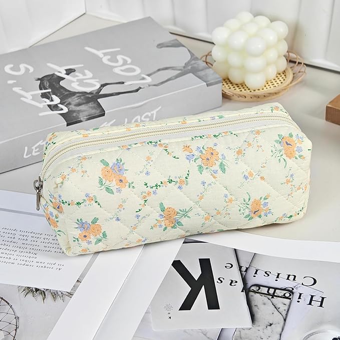 Carry bloom Pencil Pouch Cute Pencil Case for Girls Aesthetic Pencil Bag with Zipper Pen Cases School Supplies Makeup Bag (8 flower orange)