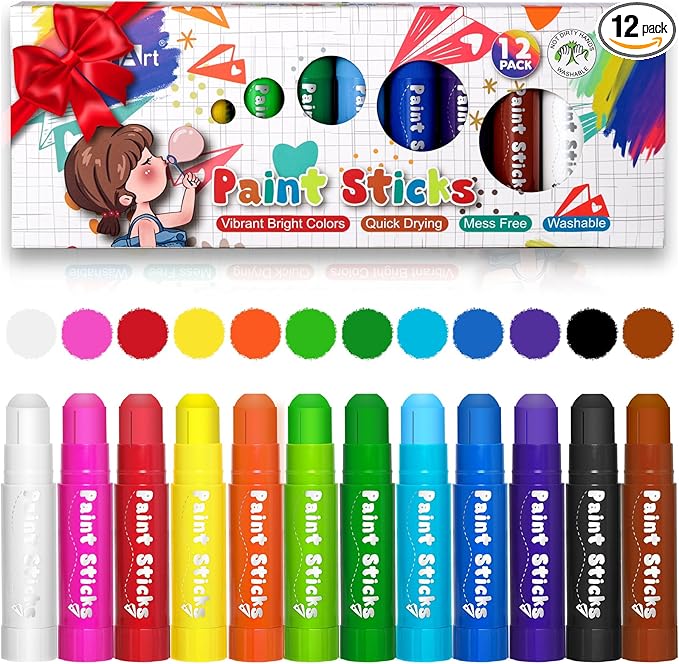 Aen Art Paint Sticks, 12 Colors Solid Tempera Paint Sticks for Kids, Quick Drying Washable Paint for Toddlers, Christmas Gifts for Kids