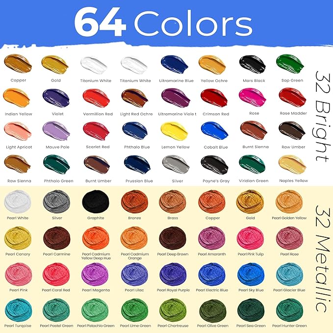 Chalkola 95 Pcs Acrylic Painting Kit for Adults | 64 Acrylic Paint Set, Wood Tabletop Easel, Canvas, Art Brushes, Palette, Knife - Professional Canvas Painting Supplies for Artists & Beginners