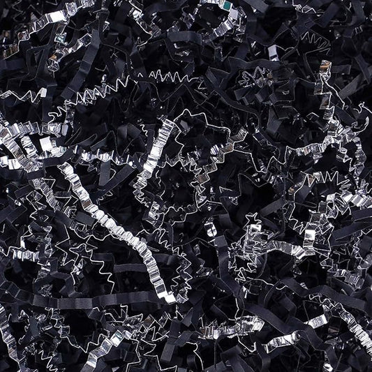 TANMWZK Crinkle Cut Paper Shred Filler 2 LB Gift Wrapping & Gift Basket Filler for Christmas,Halloween & Wedding Decorations,Easter Basket Grass Filler,Crafting Activities (Black and Silver)