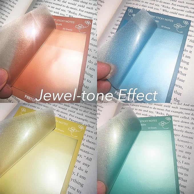 PARTSPOWER Super Transparent Sticky Notes, Jewel Tones 4 Packs 3X3 Inch See Through Annotating Sticky Notes for Annotating, Bible Study Supplies, Office School Supplies - Untamed Youth Series