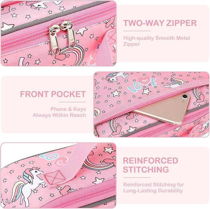 FlowFly Kids Lunch box Insulated Soft Bag Mini Cooler Back to School Thermal Meal Tote Kit for Girls, Boys, Unicorn