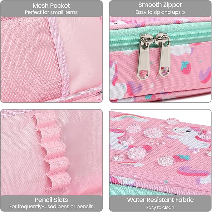 Cambond Pencil Case for Girls - Large Capacity Multi-slot Kids Pencil Pouch Holder for School, Long-lasting Cute Pencil Box for Girls Kids, Pink Unicorns