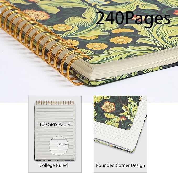 Top Spiral Notebook 8.5x11,Flip Notebook,Top Steno Notepad 240 Pages, College Ruled, Hardcover Top Bound Notebook, Left-Handed,Spiral Notepads for women,Work,Office back to school supplies Carnation