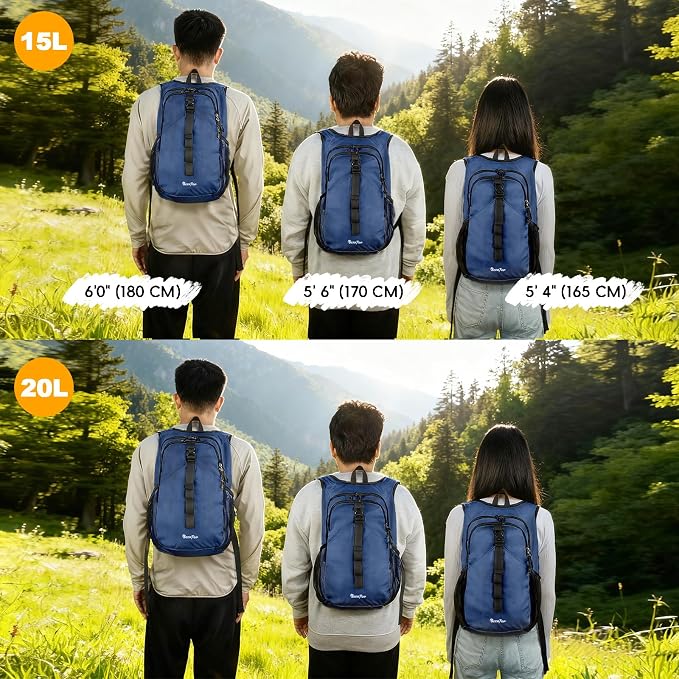 Seektop 15L Small Hiking Backpack for Women Men, Lightweight Hiking Daypack | Water Resistant, Foldable Packable Back Pack with Phone Pocket for Travel Camping Outdoor