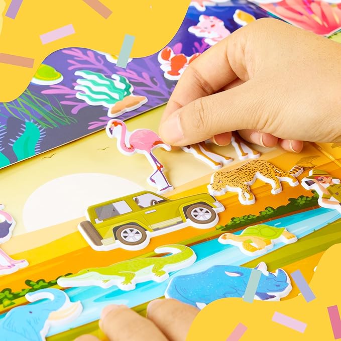 JOYIN Safari Animals Reusable Sticker Book for Toddlers, 3D Sticker Book for Kids 3 4 5, Travel Essentials, Airplane Activity Toys, Crafts Gifts, Birthday Gifts