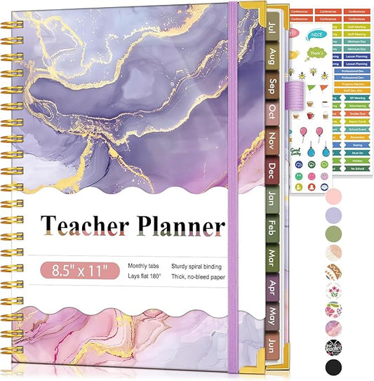 Teacher Planner 2026-2027, July 2026 - June 2027, Academic Weekly & Monthly Calendar Planner with Tabs, 8.5" x 11" A4 Teacher Lesson Plan Book with 7 Periods, Daily Agenda School Organizer for Teacher Student Homeschool, Pink Marble